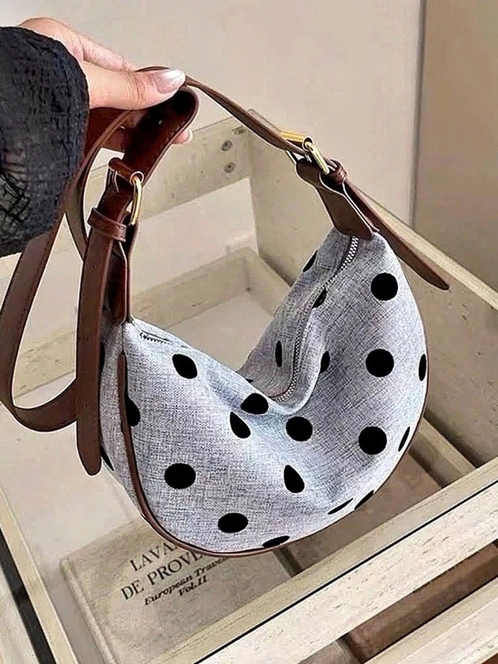 Polka Dot Crossbody in White & Brown Like New